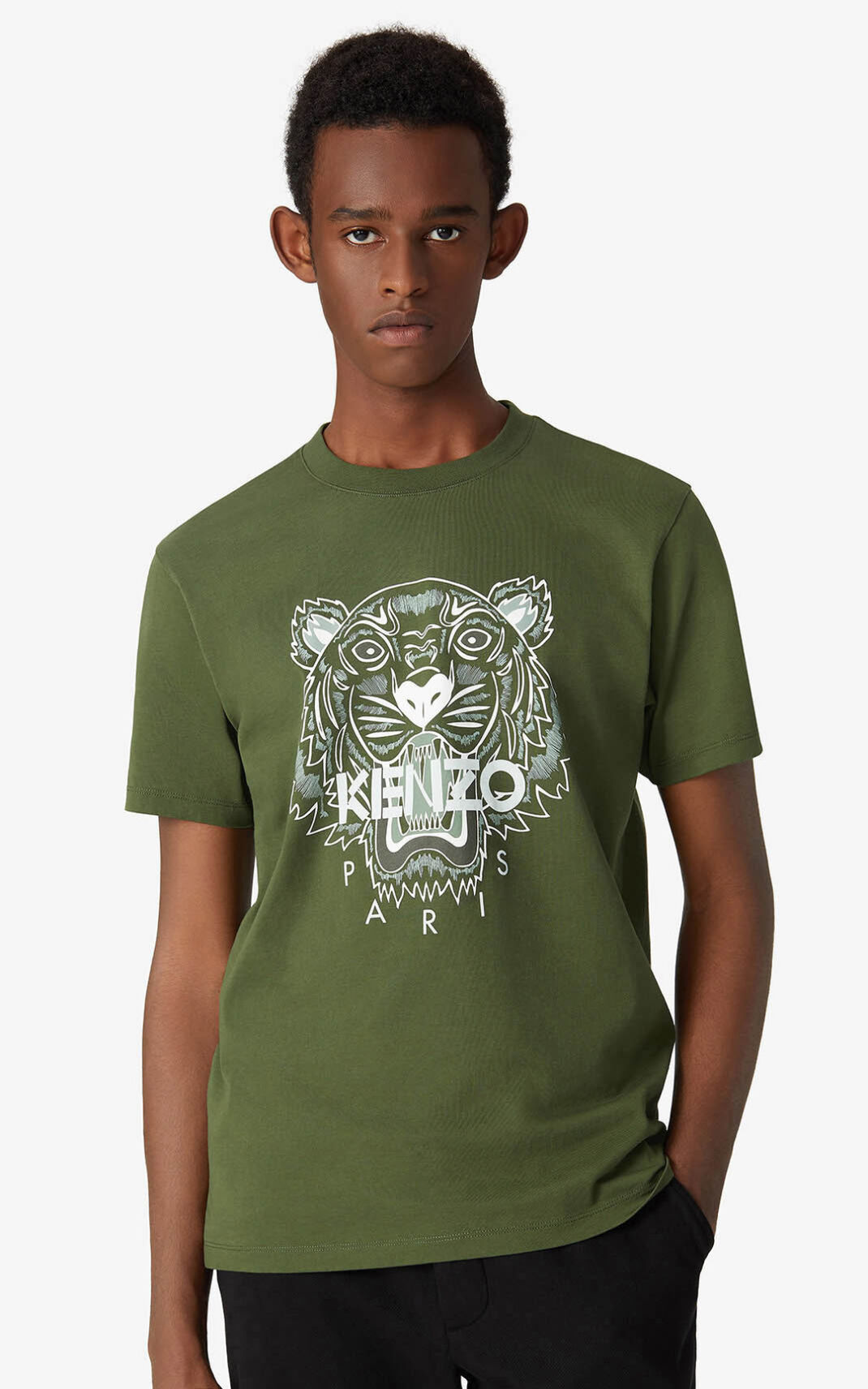 Kenzo 虎 Tシャツ メンズ 暗カーキ - KGJXPM209